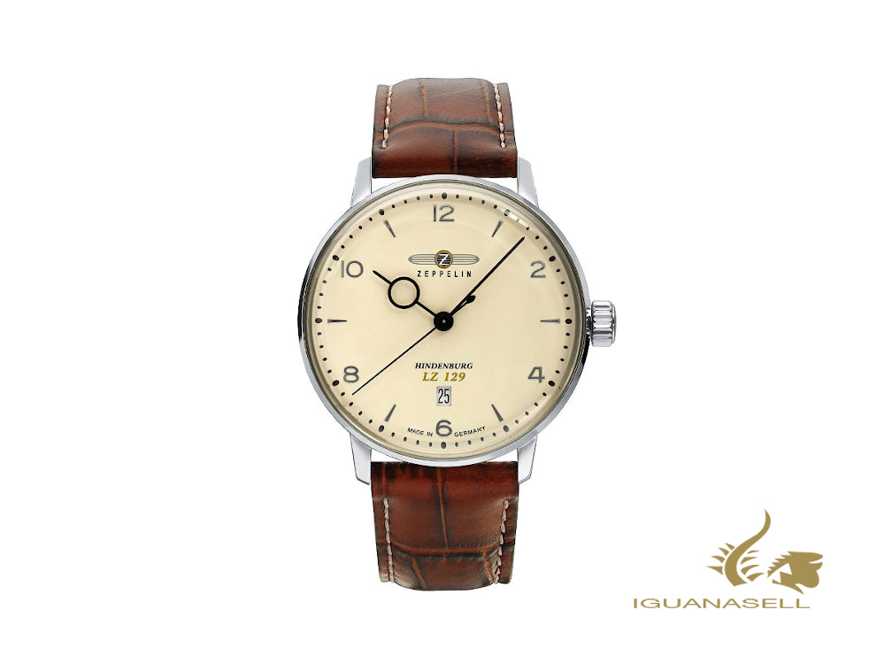 Zeppelin LZ 129 Hindenburg Quartz Watch, Beige, 40 mm, Day, Leather, 8042-5
