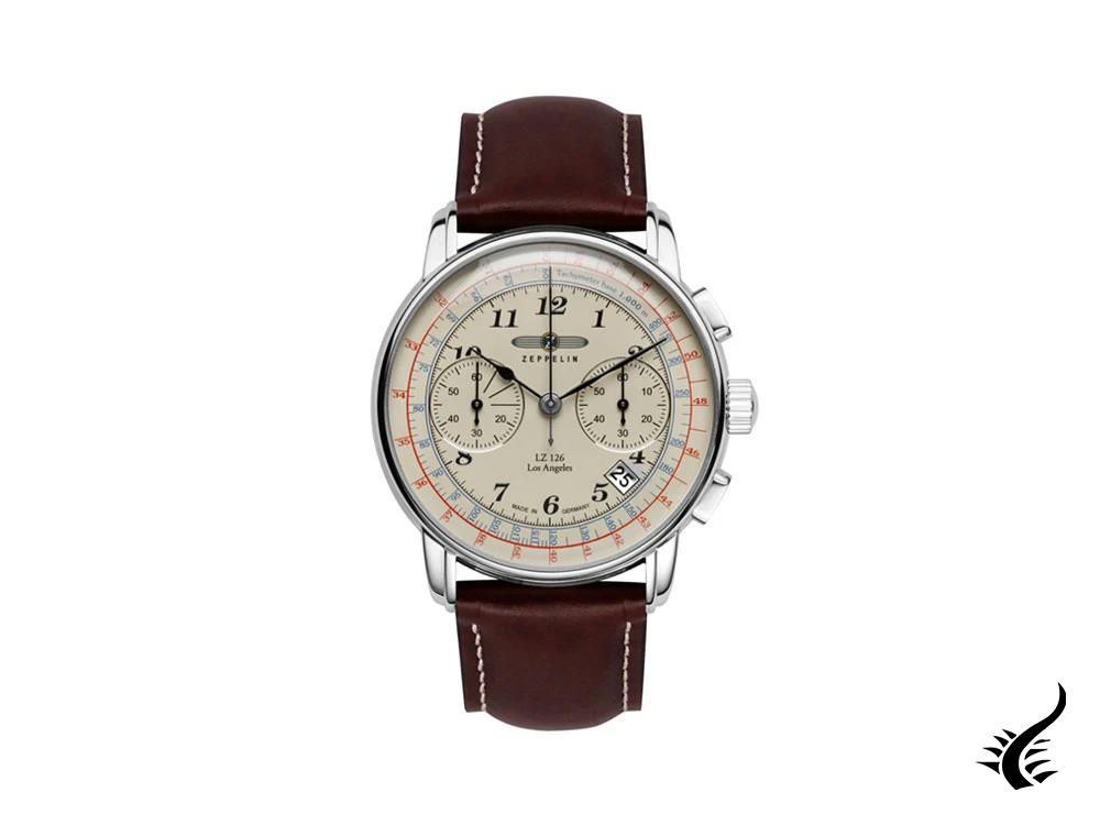 Zeppelin LZ126 Los Angeles Quartz Watch, Cream, 42 mm, Chronograph, 7614-5