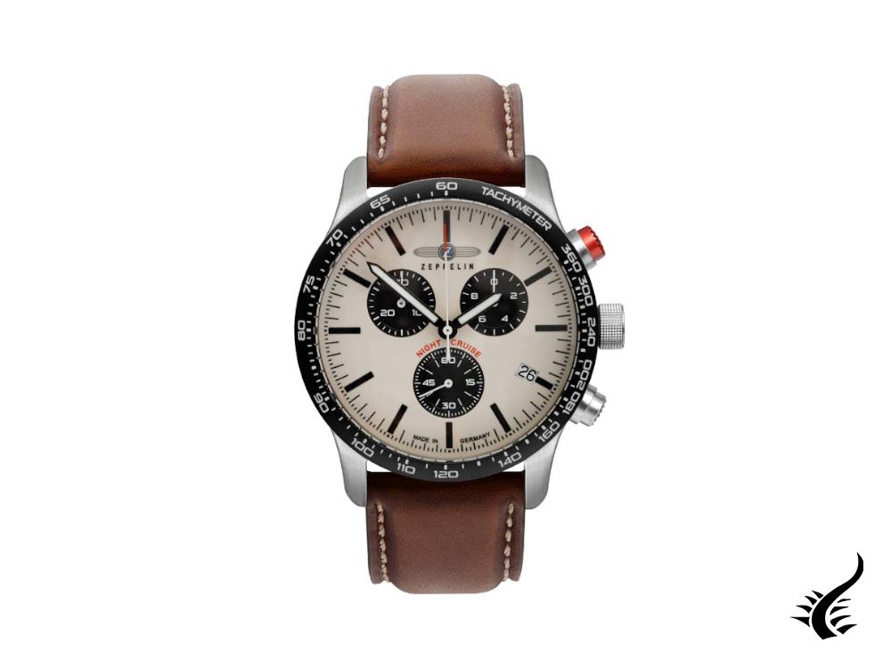 Montre à quartz Zeppelin Night Cruise, beige, 42 mm, chronographe, jour, 7296-1